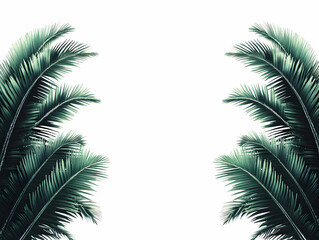 Naklejka premium Tropical Illustration Background - Palm Leaves, Green, White Background, Nature