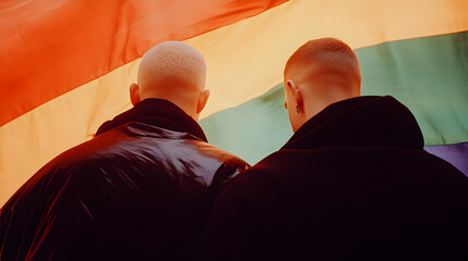 Photo - Two Individuals Under Flag, Unity, Support, Community, Diversity, Identity, Pride, Togetherness, Equality, Acceptance