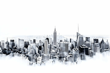 Illustration Cityscape Architecture Urban Skyscrapers Buildings Metropolis Downtown Skyline Modern
