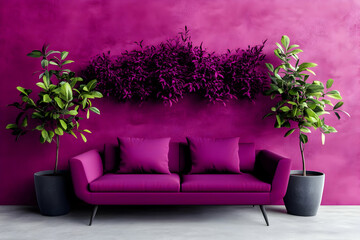 Illustration - Magenta Interior Design with Sofa and Plants