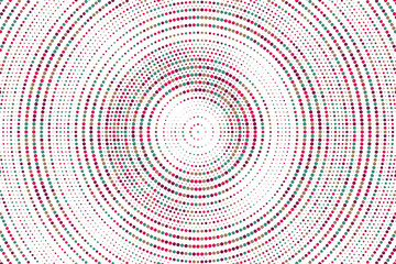 Radial multicolor halftone gradient background. Random dotted concentric texture with fading effect. Colorful circle shade wallpaper. Grunge rough vector. Random dotted backdrop.
