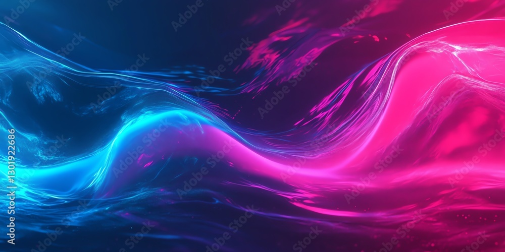 Poster digital abstract waves of blue and pink flow in a vibrant and dynamic design