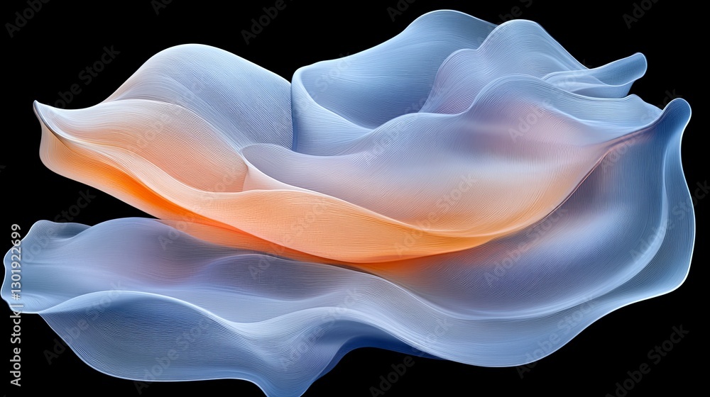 Poster abstract flowing shapes in soft colors create a calming visual experience against a dark background