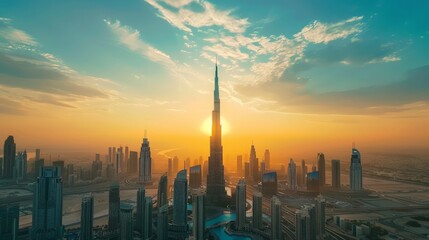 Fototapeta premium Iconic city landmark surrounded by urban landscape with