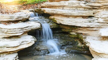 Park waterfall rocks sunlight autumn serenity nature