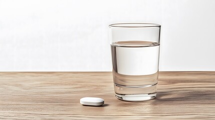 A glass of water with a single pill, Medicine for the sick, Medicine before meals, Medicine after meals