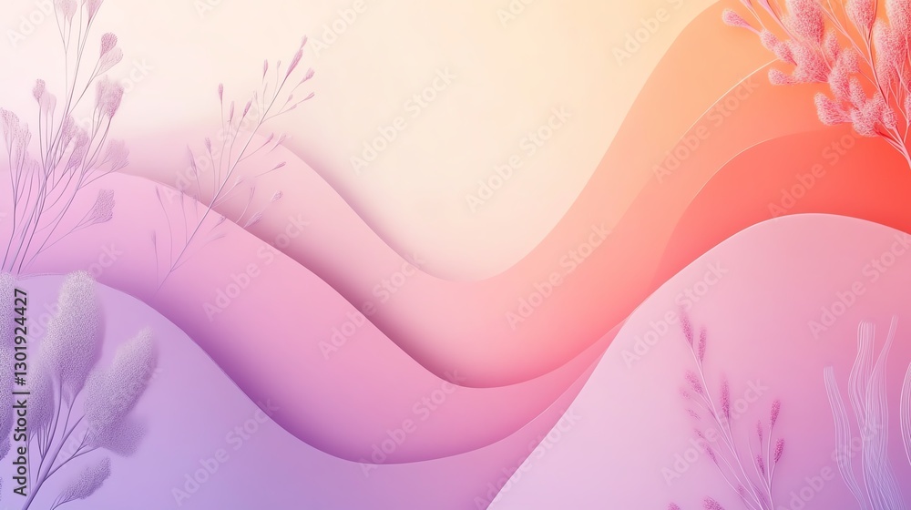 Aufkleber colorful abstract design with flowing shapes and floral elements in soft gradient tones