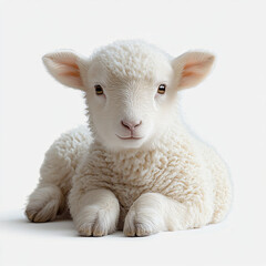 Fototapeta premium A serene image of a fluffy lamb lying down, evoking innocence and tranquility, perfect for spring-themed designs, Easter celebrations, or animal-inspired illustrations.