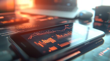Smartphone displaying financial data charts and graphs.