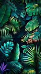 Illustration Tropical Jungle Leaves Background Green Palm