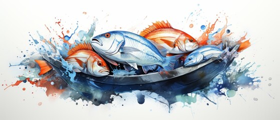 Watercolor National Fisheries Day Artwork with Colorful Fish