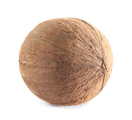 One whole coconut in shell isolated on white