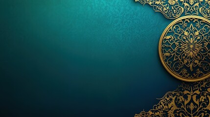 Blue Islamic background with golden ornament border pattern and green color, Ramadan background concept , Ramadan Islamic 2025, for banner, template