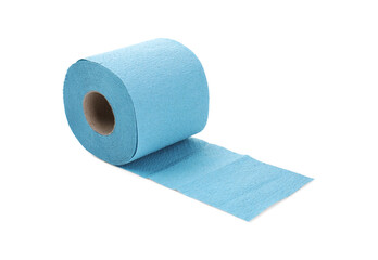 Light blue toilet paper roll isolated on white