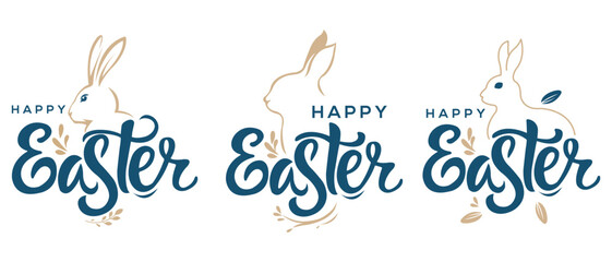 Happy Easter. happy Easter images. Hand drawn lettering. Handwritten Easter Typography Illustration. Easter Bunny Typography Design. Vector illustration. 