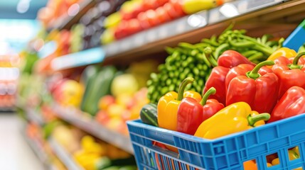Fresh Colorful Vegetables in Shopping Basket at Grocery Store for Healthy Eating Concept