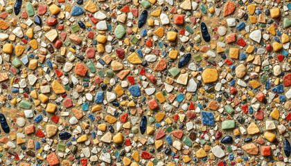 沢山のカラフルな小石が敷き詰められた壁のイメージ素材