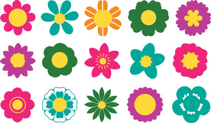 Set of flowers icon, colorful flowers icon, flower icon set