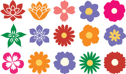 Set of flowers icon, colorful flowers icon, flower icon set