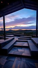 Fototapeta premium Sunset View from Patio Stone Steps