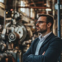 Fototapeta premium Portrait of a Man in a Factory Setting