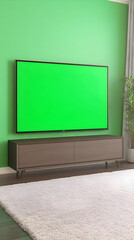 3D Illustration Green Screen TV Room Interior Design, Furniture, Home Decor