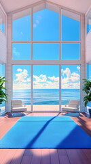 3D Illustration Modern Interior Design Beach View Home Decor