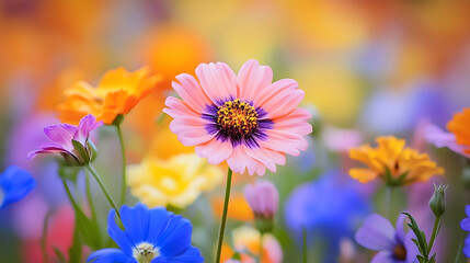 Fototapeta premium Single Purple Flower in a Colorful Field 