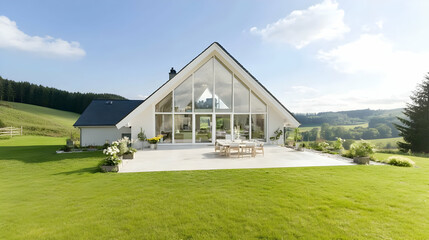 Obraz premium Photo Modern Home Architecture, Green Landscape, Design