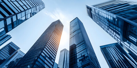 Fototapeta premium Photo Modern Architecture Glass Skyscrapers Urban Cityscape