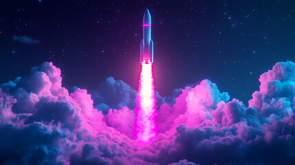 Fototapeta premium Rocket launch in the night sky