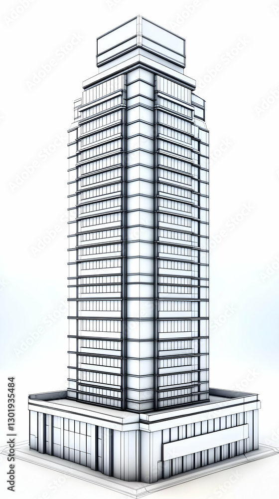 Poster 3d illustration modern building architecture design wireframe rendering
