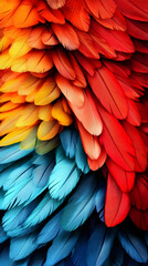Obraz premium Illustration of Vibrant Feathers Blue Red Orange Plume Gradient Colorful Bird