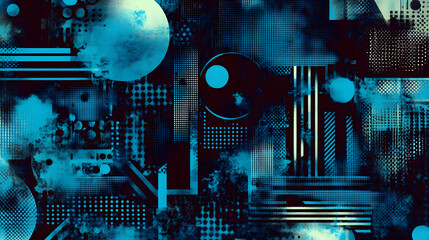 Abstract blue particles and data points floating in a digital grid, creating a high-tech effect.