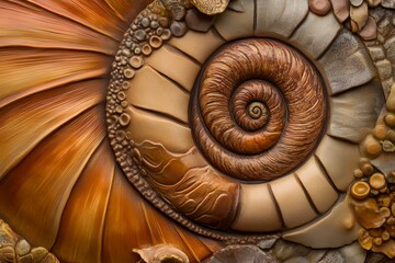 Obraz premium Intricate fossil spiral with earthy textures and organic patterns