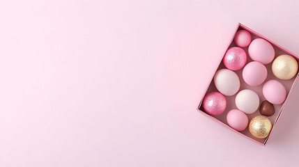 Photo Pink Box Decoration Eggs Glitter Gold Festive Spring Celebration