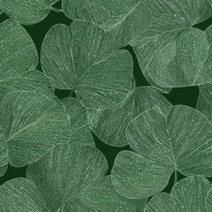 Obraz premium Seamless lotus leaves, green leaf line art wallpaper pattern on light colored background in soft green hues for fabric, textile design, gift wrapping paper, wallcovering, banner, invitation card