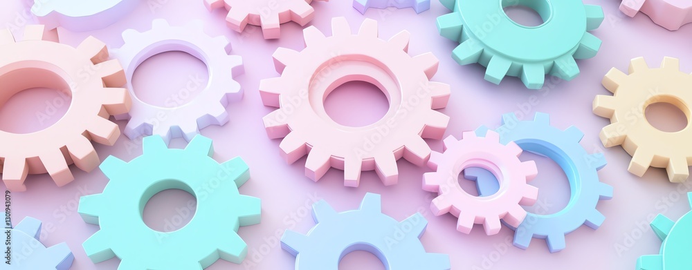 Poster colorful pastel gears arranged on a soft background showcase creativity and design concepts in conte