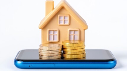 Beige House Model With Coins On Smartphone