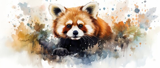 Obraz premium Adorable Red Panda in Watercolor Style on White Background