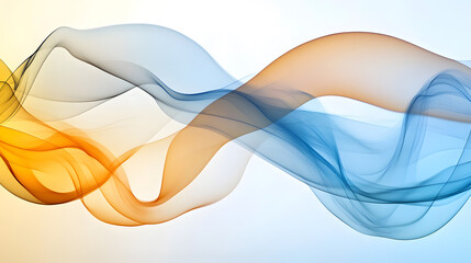 Abstract light blue and orange waves intertwining in a graceful movement.