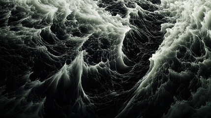 A dramatic image of ocean waves crashing, filled with dark, stormy energy.