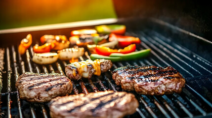 Photo - Grilled Burgers and Vegetables on Barbecue Grill