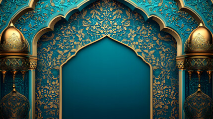 An intricately designed archway with blue tones, exuding a sense of elegance.