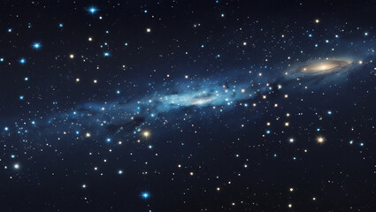 Beautiful Deep Space Scene with Sparkling Stars and Faint Galactic Light on a Black Celestial Background
