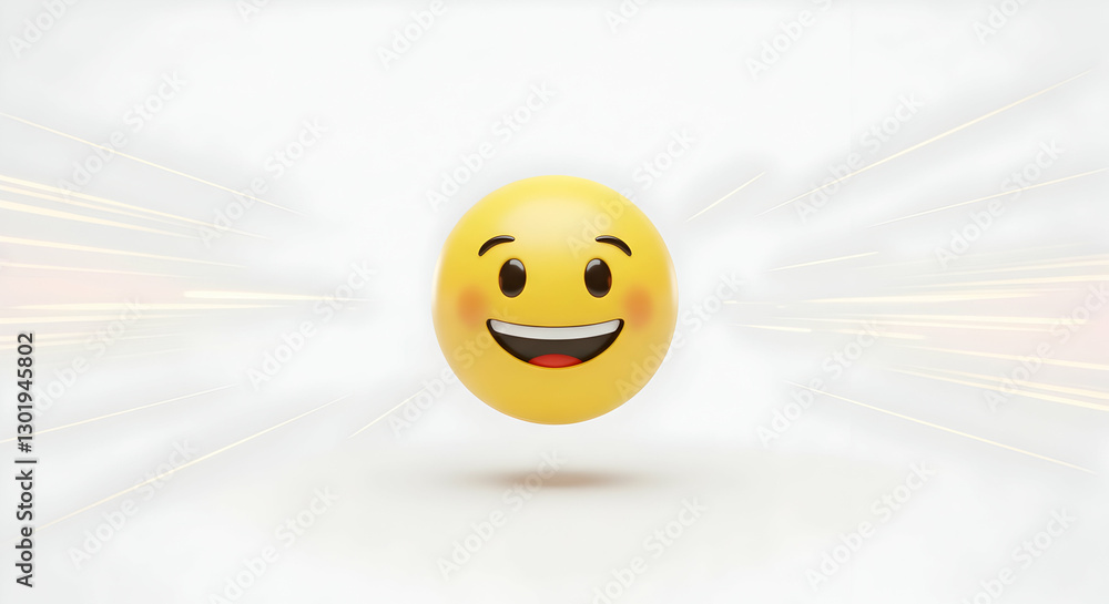 Poster yellow smiling emoji symbol floating with speed lines background effect