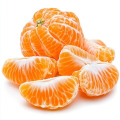 Bright Orange Mandarin Orange Segments on White Background
