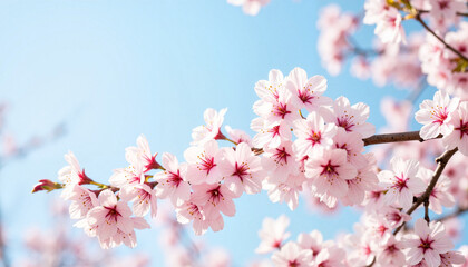 Obraz premium Cherry blossoms blooming against a blue sky