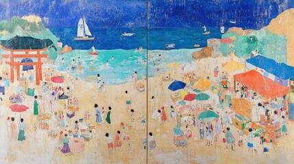 Vibrant Japanese Festival by the Beach