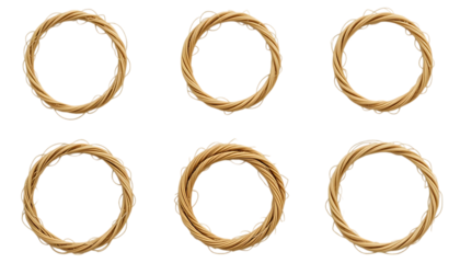 Decorative and minimalistic composition with various sizes of golden rope circles loops and rings forming png